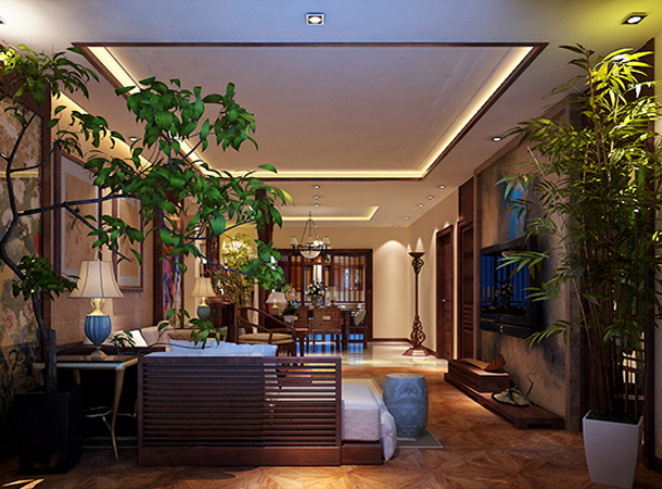 143㎡新中式，清新儒雅的小客厅，背景墙真美